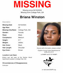 Missing person poster for Briana Winston
