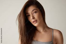 brown straight hair posing isolated