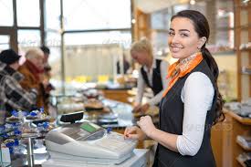 Great news!!!you're in the right place for cash register desk. Shopkeeper And Saleswoman At Cash Register Or Cash Desk Stock Images Page Everypixel
