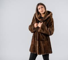 Glow Brown Mink Fur Jacket With Hood