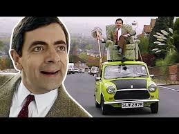 mr bean driving on the roof of his car