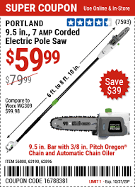Click on this offer to achieve your purchase value for your shopping by '$10 offany pole saw or chain sawat harborfreight.com', please do not hesitate to browse harbor freight. Portland 9 5 In 7 Amp Electric Pole Saw For 59 99 Electric Pole Harbor Freight Tools Pole Saw