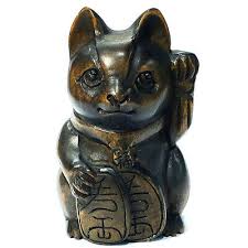 Hand carved boxwood neko maneki, cat netsuke, cat charm, boxwood cats, good luck cat, money cat, prosperity wealthy cat lover, neko maneki creepysweetthings. Netsuke Cat Netsuke