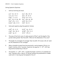 Mpm2d1 Unit 6 Quadratic Equations