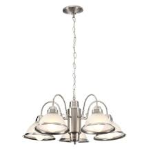 Hampton Bay Halophane 5 Light Brushed Nickel Chandelier With Frosted Ribbed Glass Shades Wb0390 Sc 1 The Home Depot