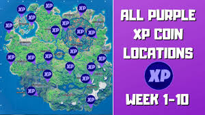 All xp coins locations in fortnite season 4 chapter 2 green, blue, purple, and gold! All 18 Purple Xp Coins Locations In Fortnite Week 1 9 Purple Power Punch Card Youtube