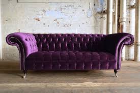Purple Velvet 3 Seater Chesterfield