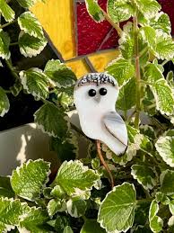 Snowy Owl Plant Stake Glass Bird