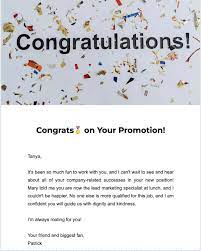 congratulations email for a promotion