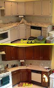 Since the old doors are kept, refinishing works best if you only want to change the stain color. Here S Our Kitchen Before And After The N Hance Wood Color Change Process Please See The Full Revi Kitchen Cabinets Before And After Kitchen Cabinets Kitchen