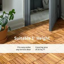 Costway 27 Pieces Acacia Wood Interlocking Patio Deck Tile Floor Tiles Composite Deck Flooring Pavers Stripe Pattern