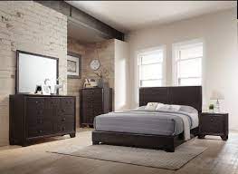 Wood Brown Faux Leather Queen Bedroom Set