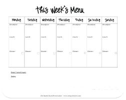 Printable Monthly Menu Calendar Template Plan Family Input