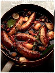 venison sausages braised in red wine