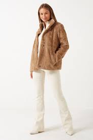 Short Faux Fur Jacket In Taupe