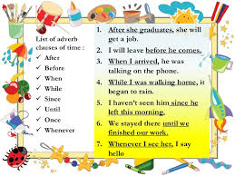 A fronted adverbial is when the adverbial word or phrase is moved to the front of the sentence, before the verb. Adverbial Clauses