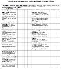 Reading Assessment Checklist Miss Mahoney