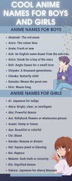 cool anime names for boys and s and