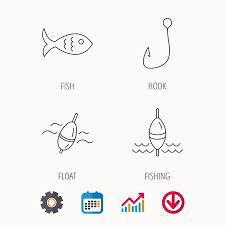 Fishing Hook And Float Icons Fish Linear Sign Calendar