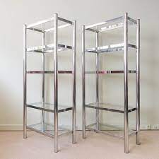 Polished Chrome And Glass Shelving Unit