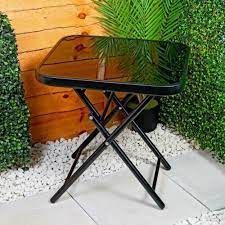 Side Table Patio Rattan Foldable Drinks
