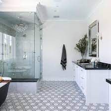 white marble hexagon bath floor tiles