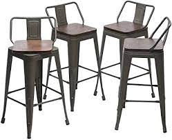 Wood and metal bar stools with backs. Amazon Com Yongqiang 24 Swivel Metal Bar Stools With Backs Counter Height Barstools Set Of 4 Industrial Dining Bar Chairs With Wooden Seat Rusty Home Kitchen