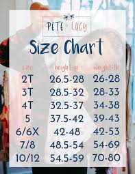 Pete And Lucy Size Chart Size Chart