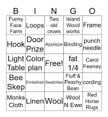 rug hooking bingo card