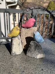 Mini Birds On Rocks Stone Statues Set
