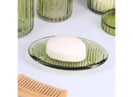 Glass Soap Dish With Green Stripes Sink