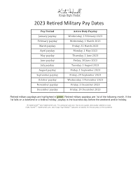 2023 retired military paydays with