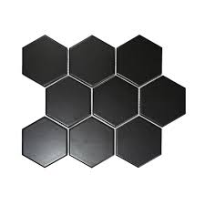 4in hexagon matte mosaic black tiles