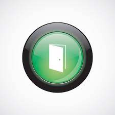 Open Door Glass Sign Icon Green Shiny