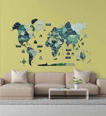 3d Wooden World Map Multicolour