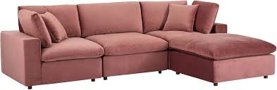 Modway Commix Down Filled Overstuffed Performance Velvet 4 Piece Sectional Sofa Dusty Rose
