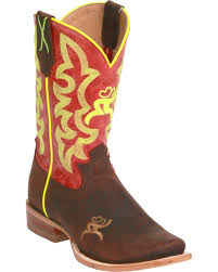 Twisted X Womens Red And Neon Yellow Hooey Cowgirl Boots Square Toe