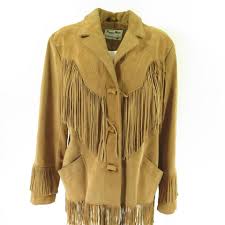 Vintage 80s Western Pioneer Wear Suede Leather Jacket Womens Xl Brown Fringes