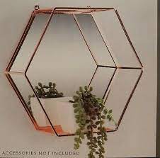 rose gold hexagon mirror shelf metal