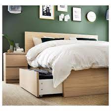 Living room, bedroom, dining room, patio Malm Bed Frame High W 2 Storage Boxes White Stained Oak Veneer Ikea