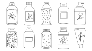 a set of bottles and s of cosmetics