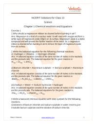 Ncert Solutions For Chemical Reactions
