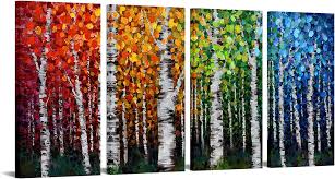 4pcs Large 4 Seasons Canvas Birch Tree
