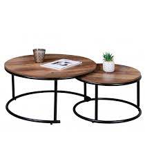 2 Round Coffee Tables Black Metal