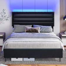 Queen Upholstered Bed Frame With Led