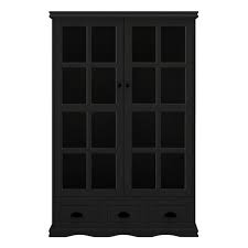 40 16 In W X 14 00 In D X 60 00 In H Black Linen Cabinet With Tempered Glass Doors And Triple Drawers