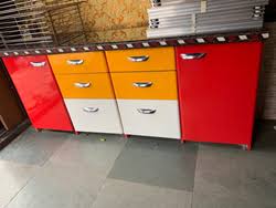 Red stools make it feel even more vibrant. Pvc Red White And Yellow Modular Kitchen Cabinet Rs 1100 Square Feet Id 23126575662