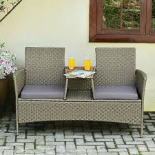 Costway 2 Person Patio Rattan Conversation Furniture Set Loveseat Coffee Table Gray