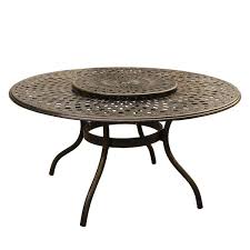 Contemporary Modern 59 In Round Aluminum Outdoor Dining Table Mesh Lattice In Bronze With Lazy Susan