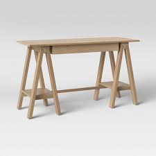 The desk helps you get ready to begin your workday. Burke Trestle Wooden Desk With Drawer Natural Threshold Target